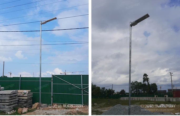 30W太阳能路灯项目安装于柬埔寨建筑工地